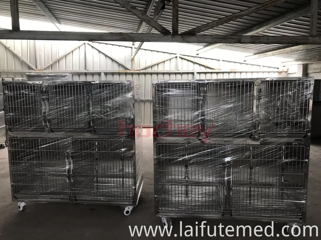 Factory Price Animal Veterinary Pet Cages Stainless Steel Vet Cat Cage with Wheels and Tray Oxygen Cage